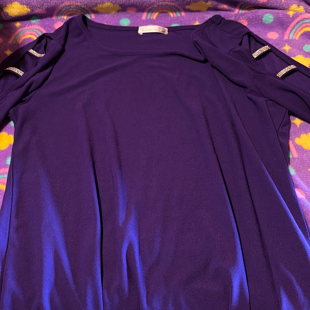 89th & Madison Women’s Dark Purple with Slit Sleeves Top